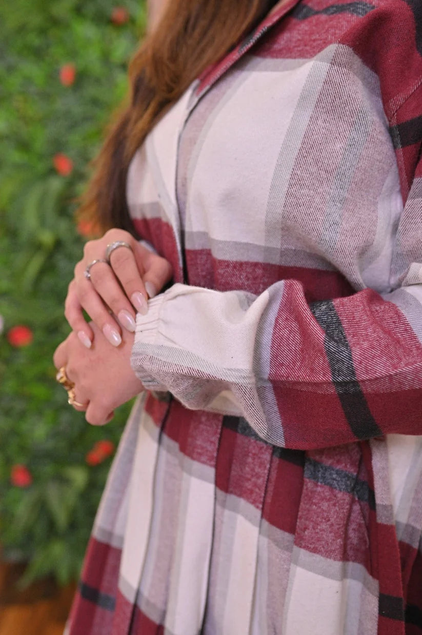 CH-489 BEA'S Coat Style Collared Tile Dress