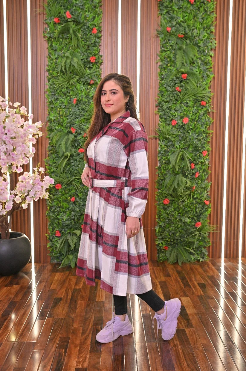 CH-489 BEA'S Coat Style Collared Tile Dress
