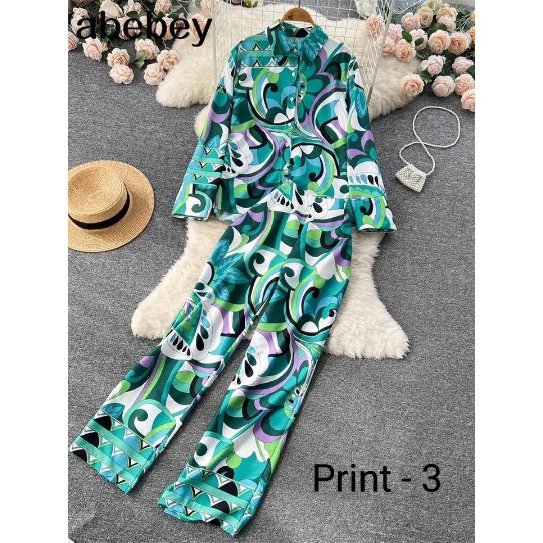 Ch # 353 - 2023 Fashion Print Elegant Women's Set Elastic Waist Straight 2 Piece Pajamas Set Casual Chic Youth Vacation Home Suit