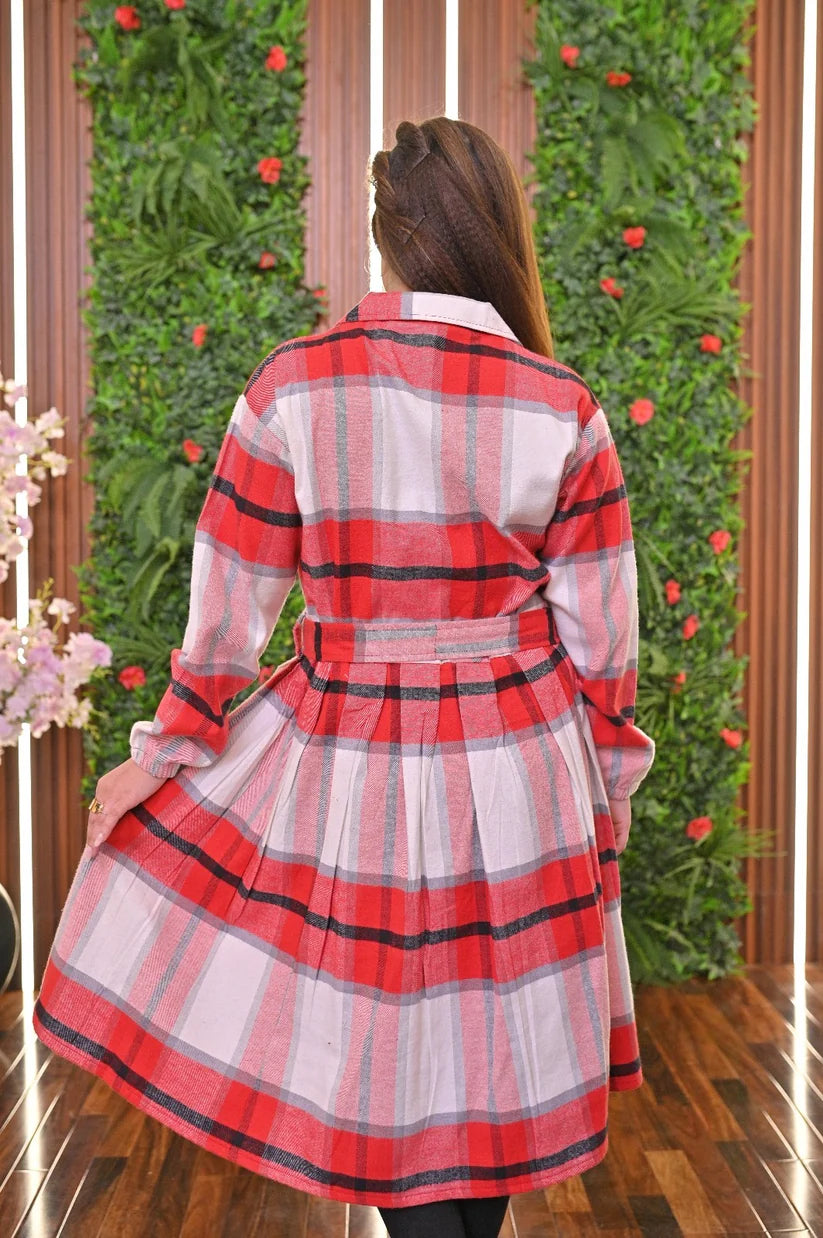 CH-489 BEA'S Coat Style Collared Tile Dress