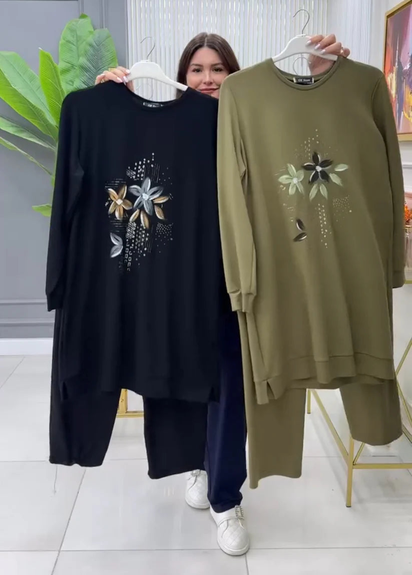 CH-478 BEA'S Flowers Printed Fleece Co-ord Set