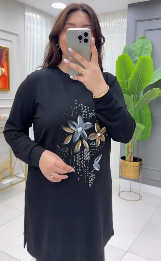CH-478 BEA'S Flowers Printed Fleece Co-ord Set