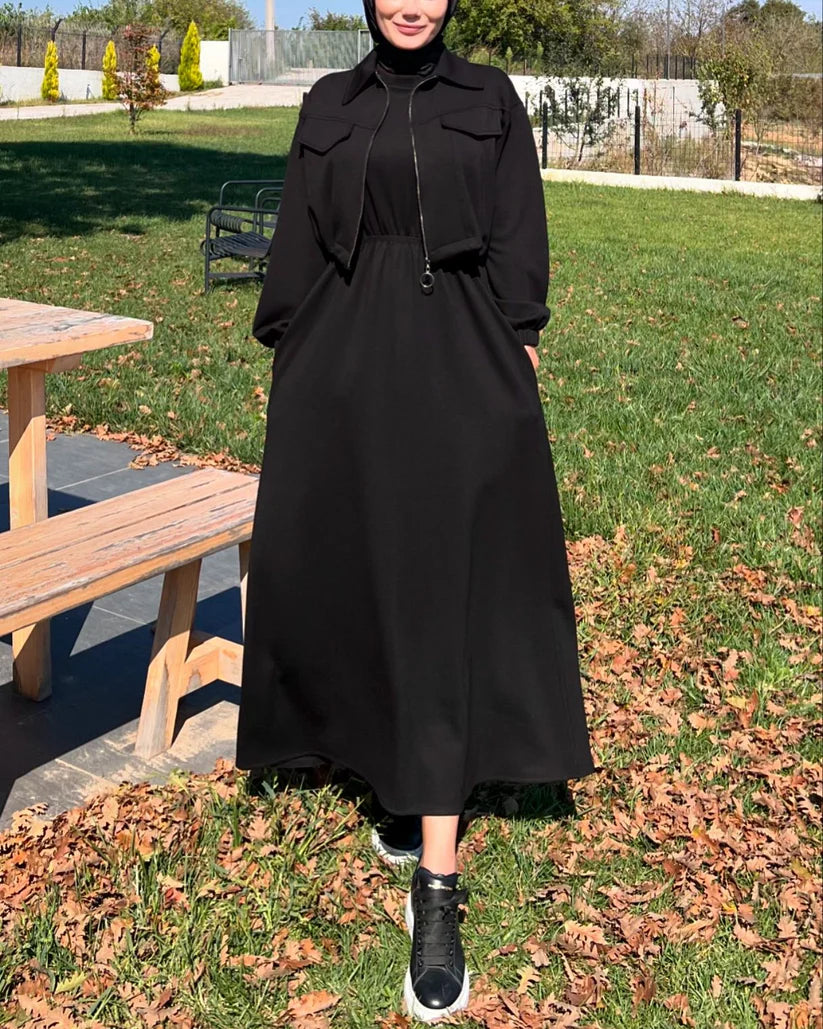 CH-499 BEA'S 2 Pcs Winter Outfit Long Frock With Upper Fleece Jacket