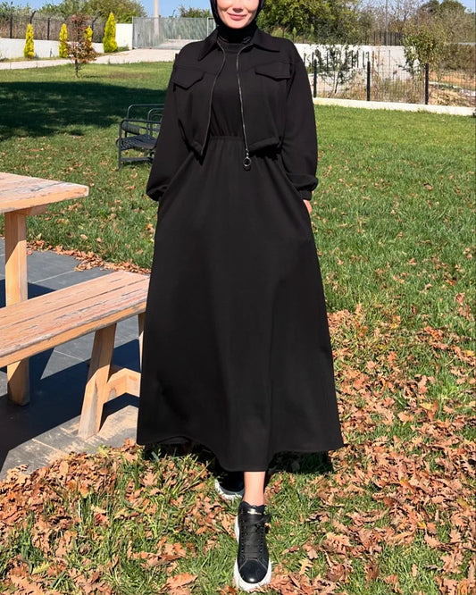 CH-499 BEA'S 2 Pcs Winter Outfit Long Frock With Upper Fleece Jacket