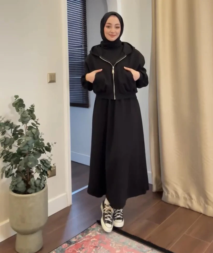 CH-508 BEA'S 2 Pcs Winter Outfit Long Frock With Upper Fleece Hoodie
