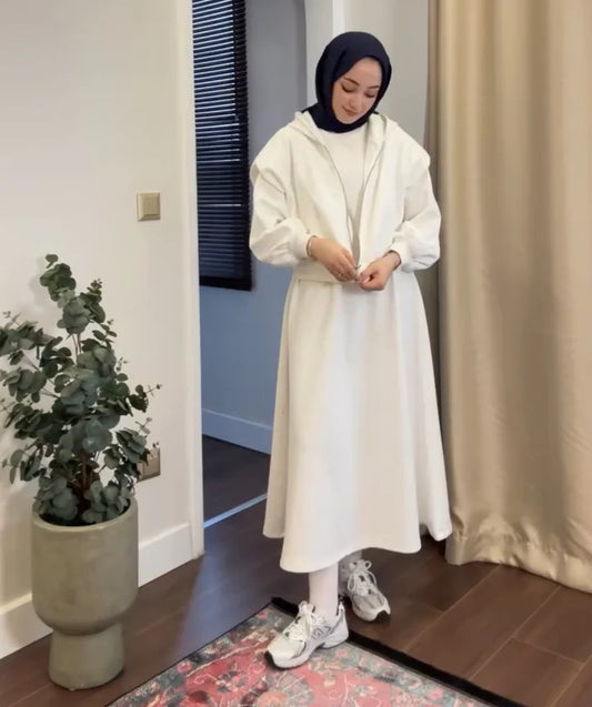CH-508 BEA'S 2 Pcs Winter Outfit Long Frock With Upper Fleece Hoodie