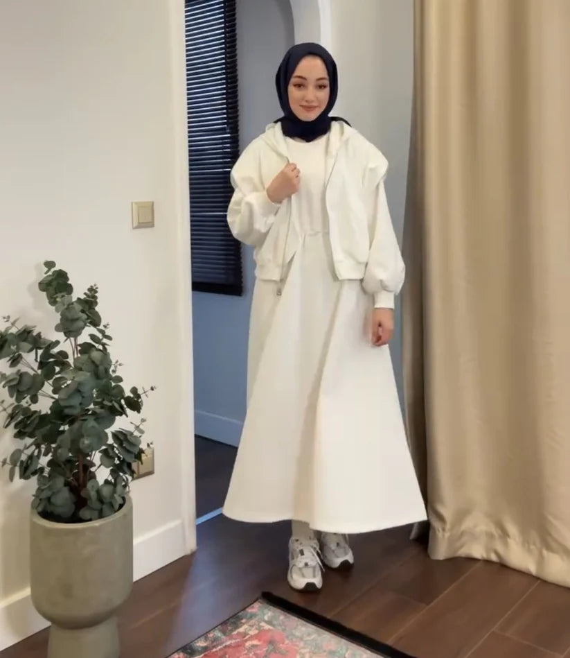 CH-508 BEA'S 2 Pcs Winter Outfit Long Frock With Upper Fleece Hoodie