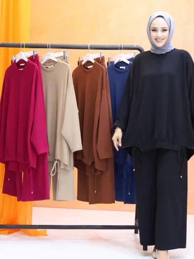 CH-511 BEA'S Drop Shoulder Long Loose Winter Fleece Co-ord Set