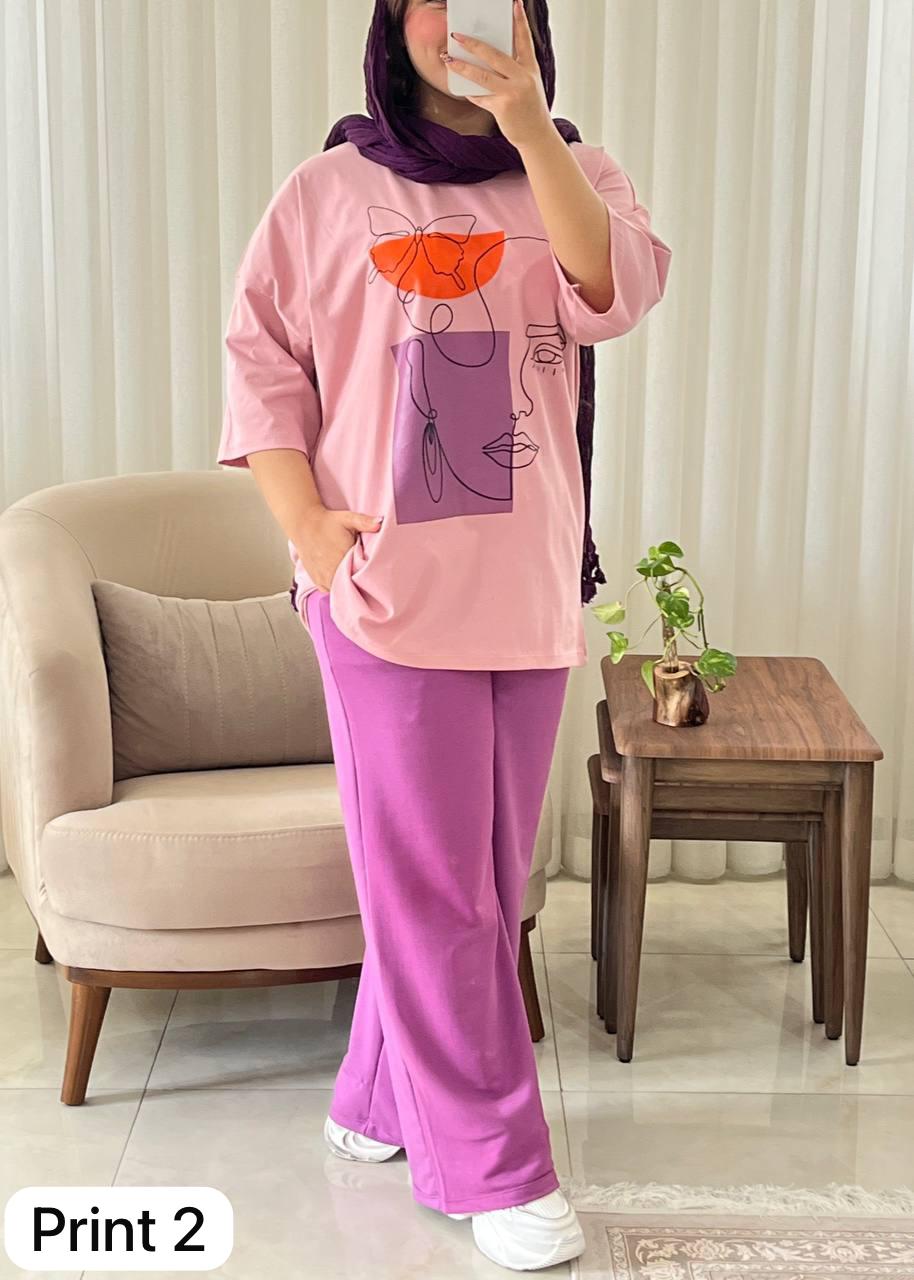 CH # 531 Beaswear Artistic Printed Drop-Shoulder Tee Trousers