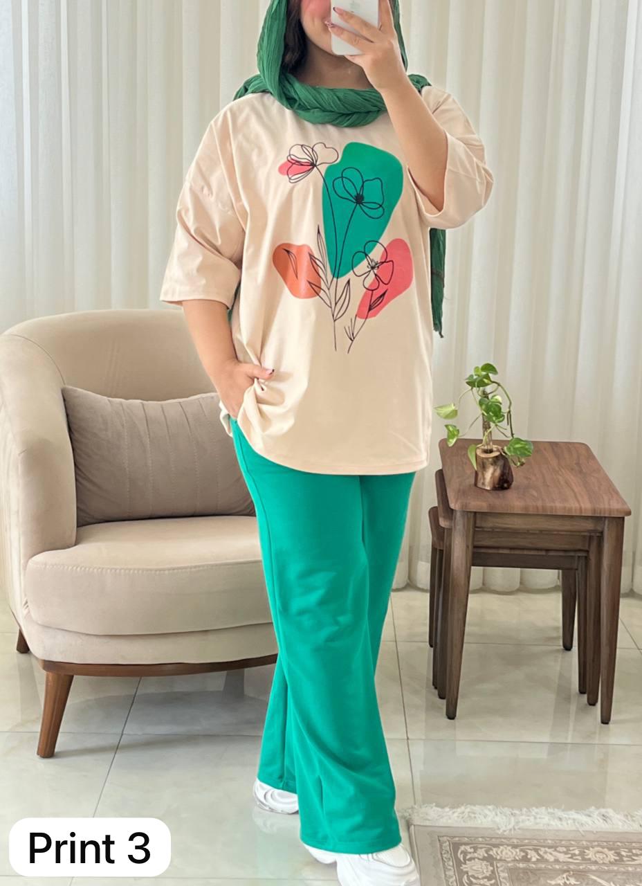 CH # 531 Beaswear Artistic Printed Drop-Shoulder Tee Trousers