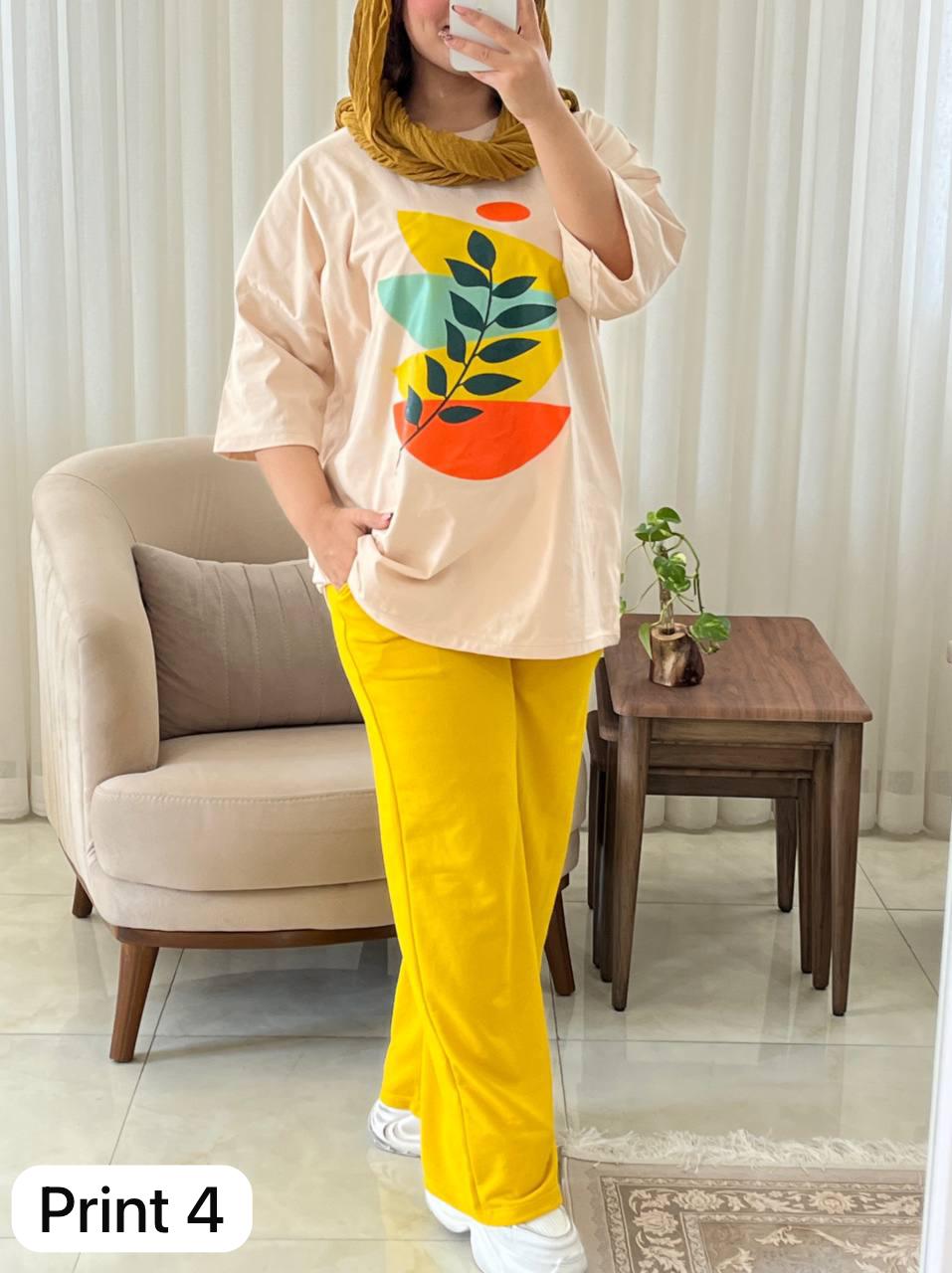CH # 531 Beaswear Artistic Printed Drop-Shoulder Tee Trousers