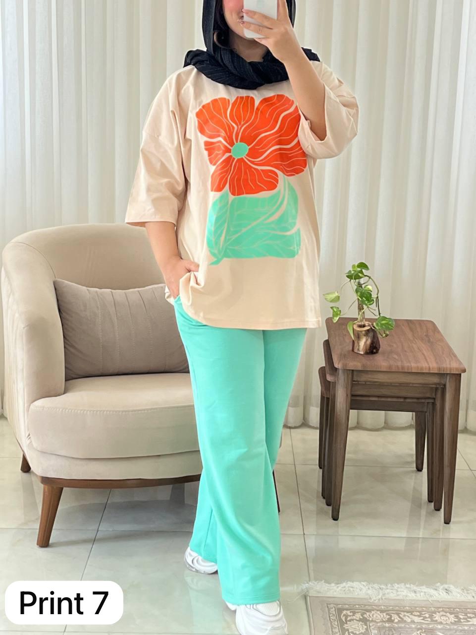 CH # 531 Beaswear Artistic Printed Drop-Shoulder Tee Trousers
