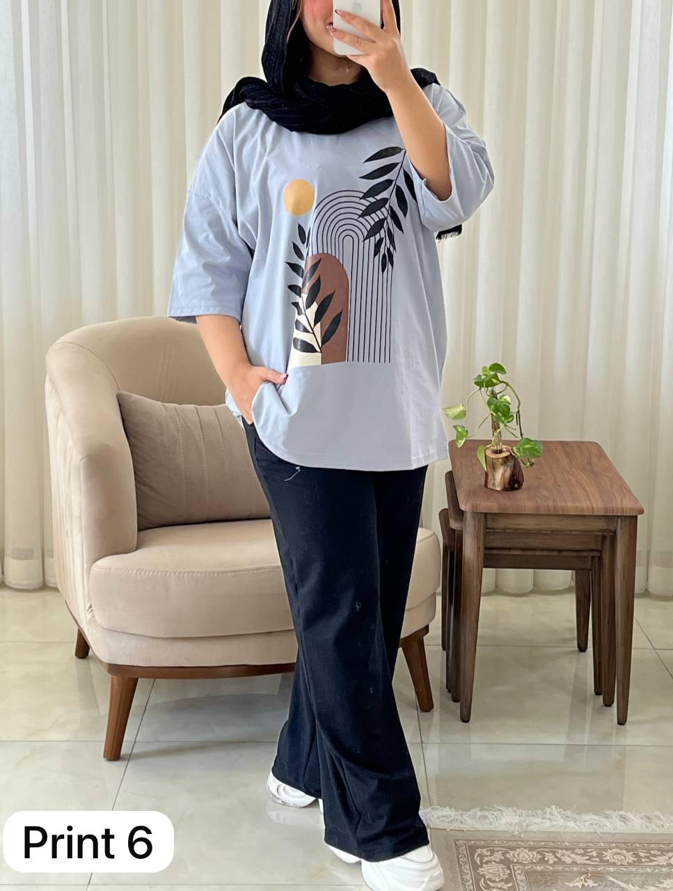 CH # 531 Beaswear Artistic Printed Drop-Shoulder Tee Trousers