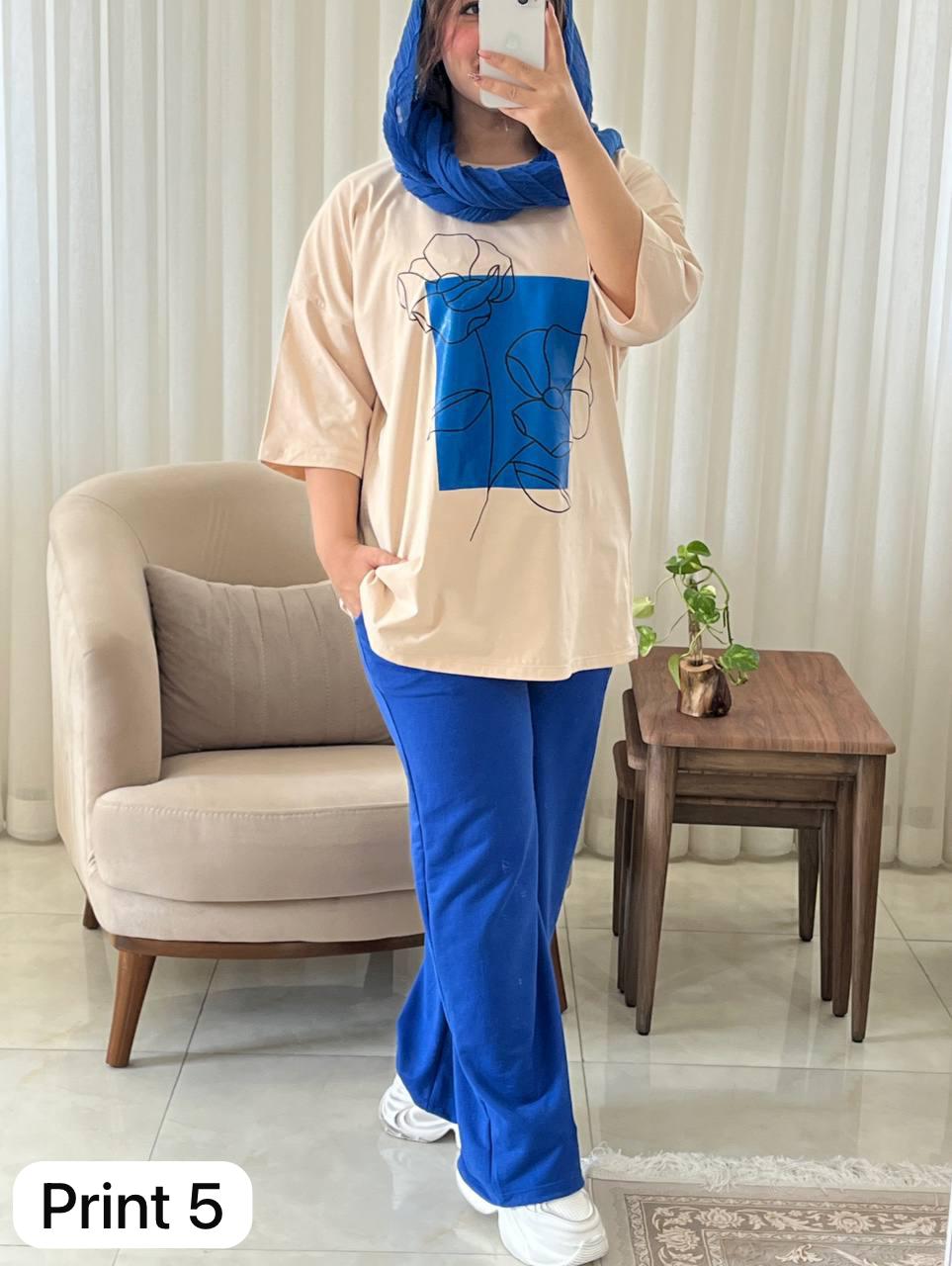 CH # 531 Beaswear Artistic Printed Drop-Shoulder Tee Trousers