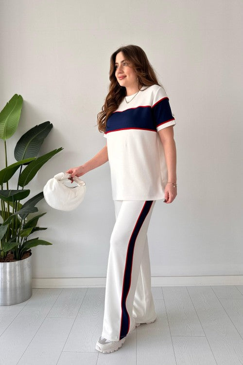 Ch-544 Beaswear Straight Trouser Panel Tee Tracksuit For Women