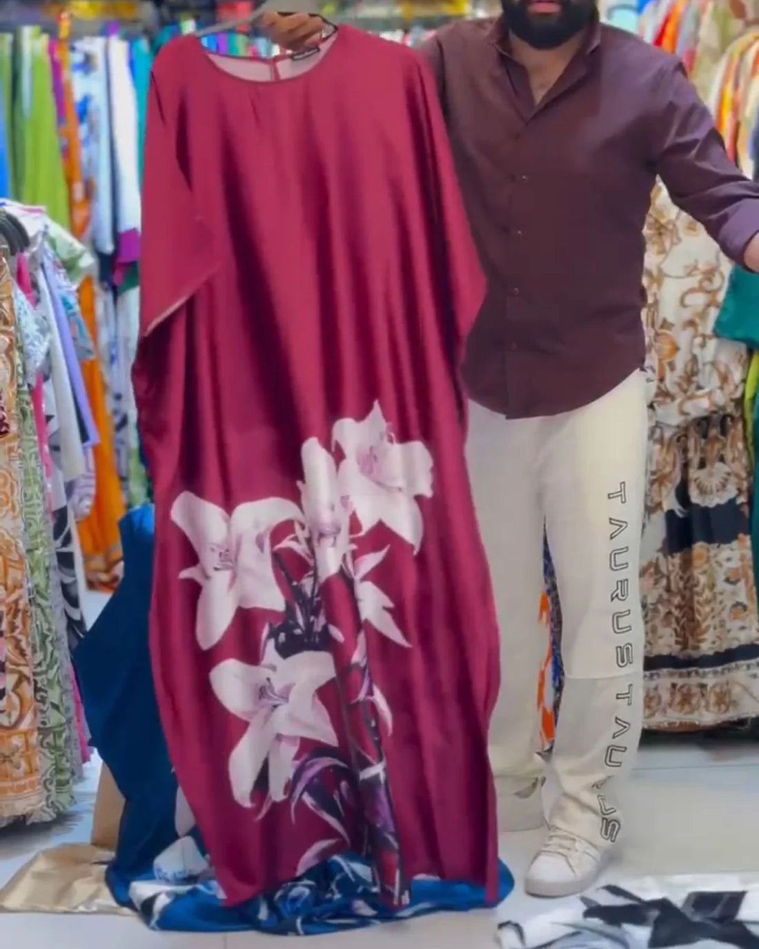 CH-551 Silk Flowly Kaftaan Dress