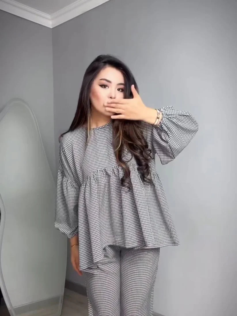 CH-552 Bea's Classic Checkered Cotton Co-ord Set