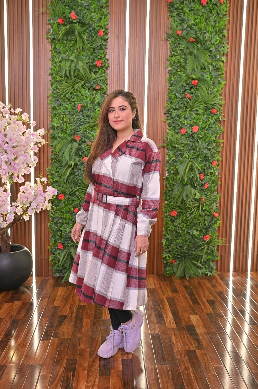 CH-489 BEA'S Coat Style Collared Tile Dress