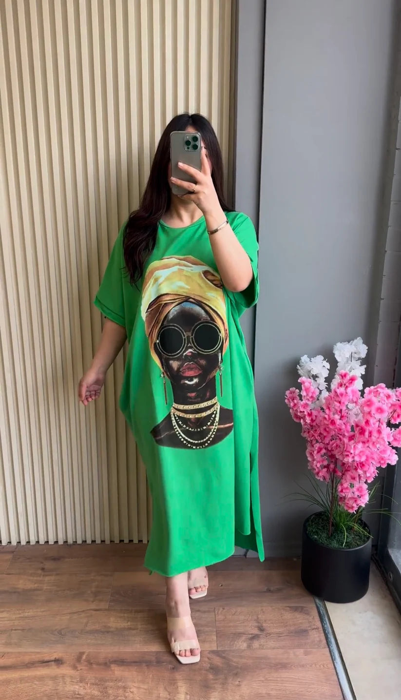 CH-457 BEA'S Drop Shoulder Printed Long Top