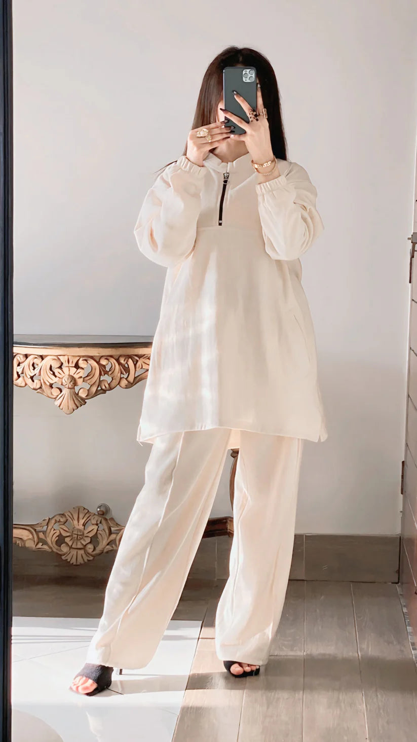 CH-322 WINTER SIDE POCKET 2 PIECES FLEECE DRESS