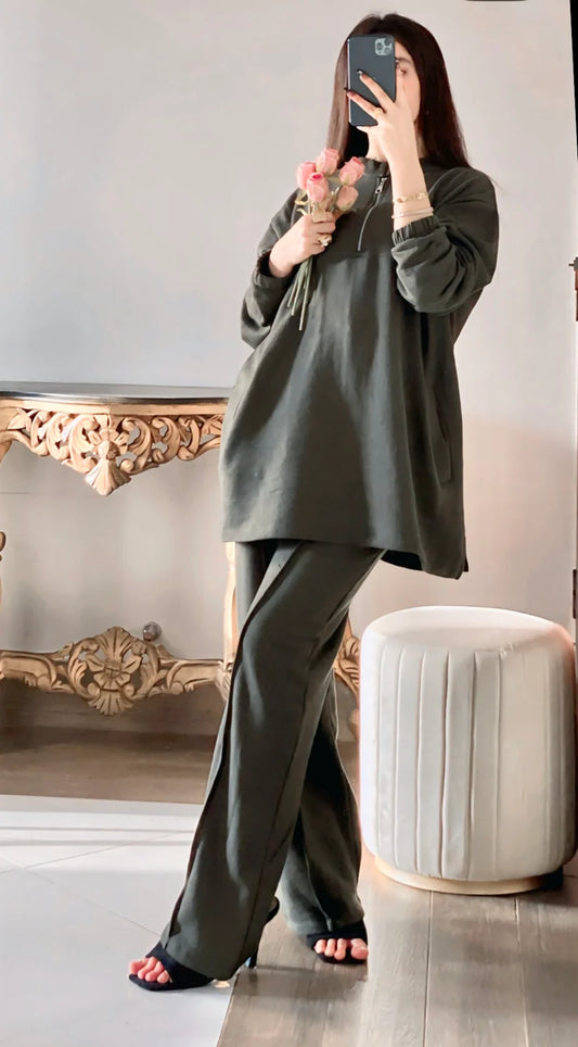CH-322 WINTER SIDE POCKET 2 PIECES FLEECE DRESS
