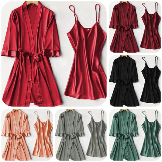 SILK ROBE WITH CASUAL WOMAN LONG TOP CHK # P42