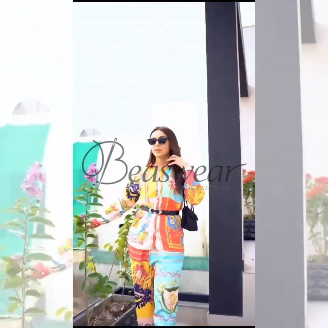 Ch # 353 - 2023 Fashion Print Elegant Women's Set Elastic Waist Straight 2 Piece Pajamas Set Casual Chic Youth Vacation Home Suit