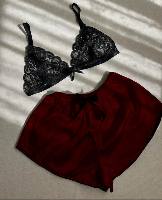 P-67 BEA'S Silk Short With Net Bra Night Wear Set