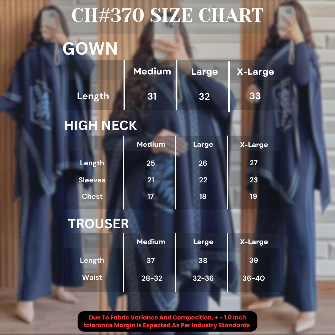 CH-370 BEA'S READY TO WEAR WINTER 3 PIECE FLEECE SUIT CAPE SHAWL HIGH NECK & TROUSER