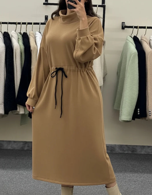CH 582 BEA'S Cozy Drawstring Long Winter Frock Top for Women