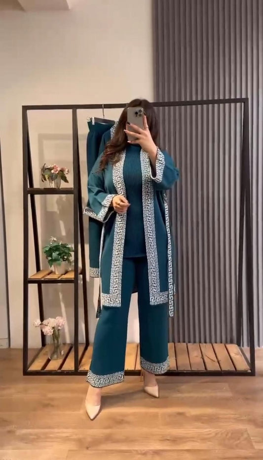 CH-388 Bea's Ready-to-Wear Printed Sides 3 Piece Dress High Neck + Upper + trouser