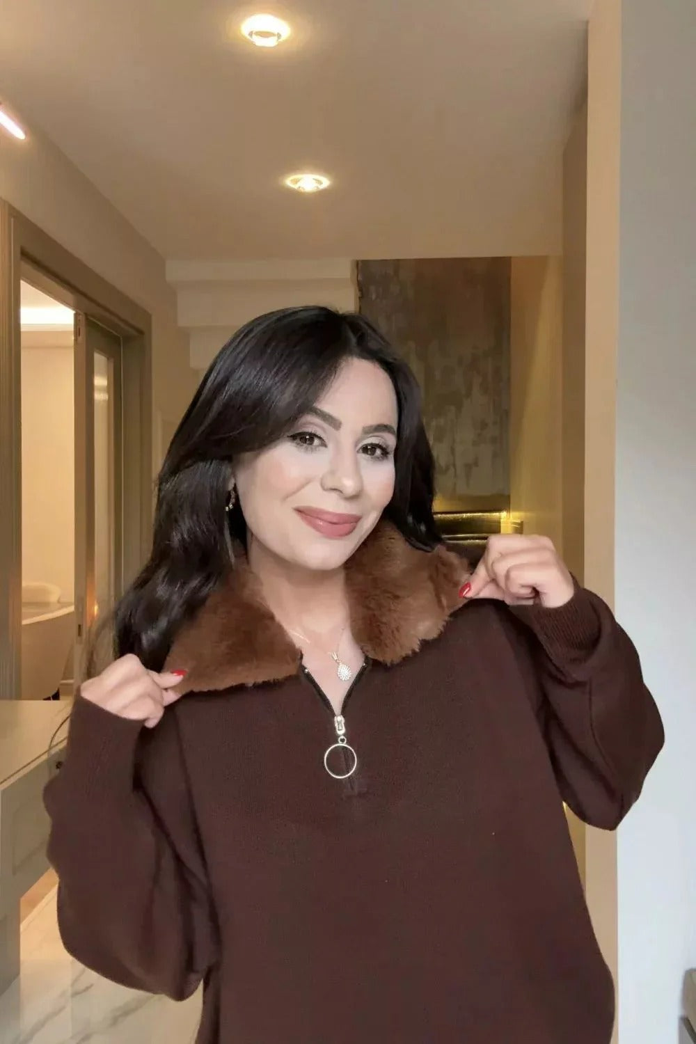 CH-590 BEAS Fur Collar Fleece Co-Ord Set