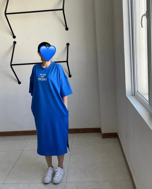 Ch # 461 BEA'S No Time For Fake People Drop Shoulder Long Top Tee