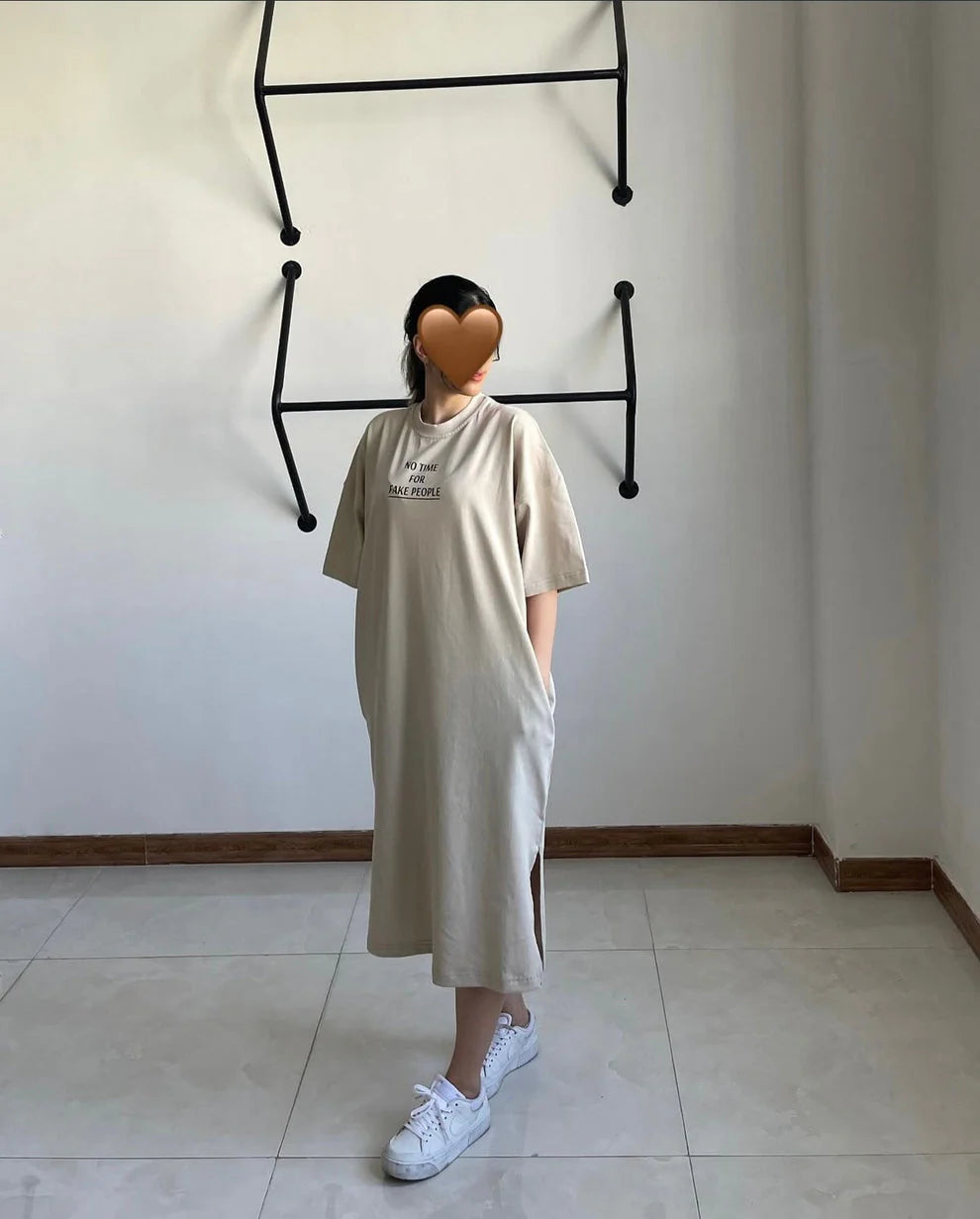 Ch # 461 BEA'S No Time For Fake People Drop Shoulder Long Top Tee