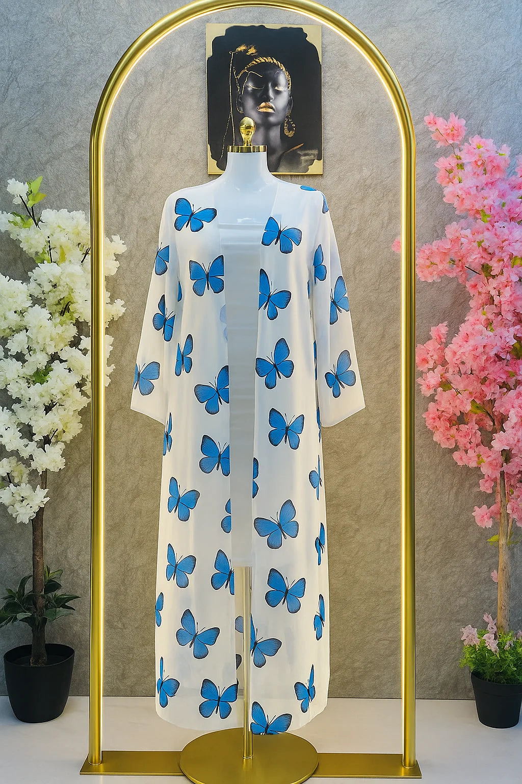 CH-572 Bea's 2 Piece Butterfly Printed Long Gown Dress