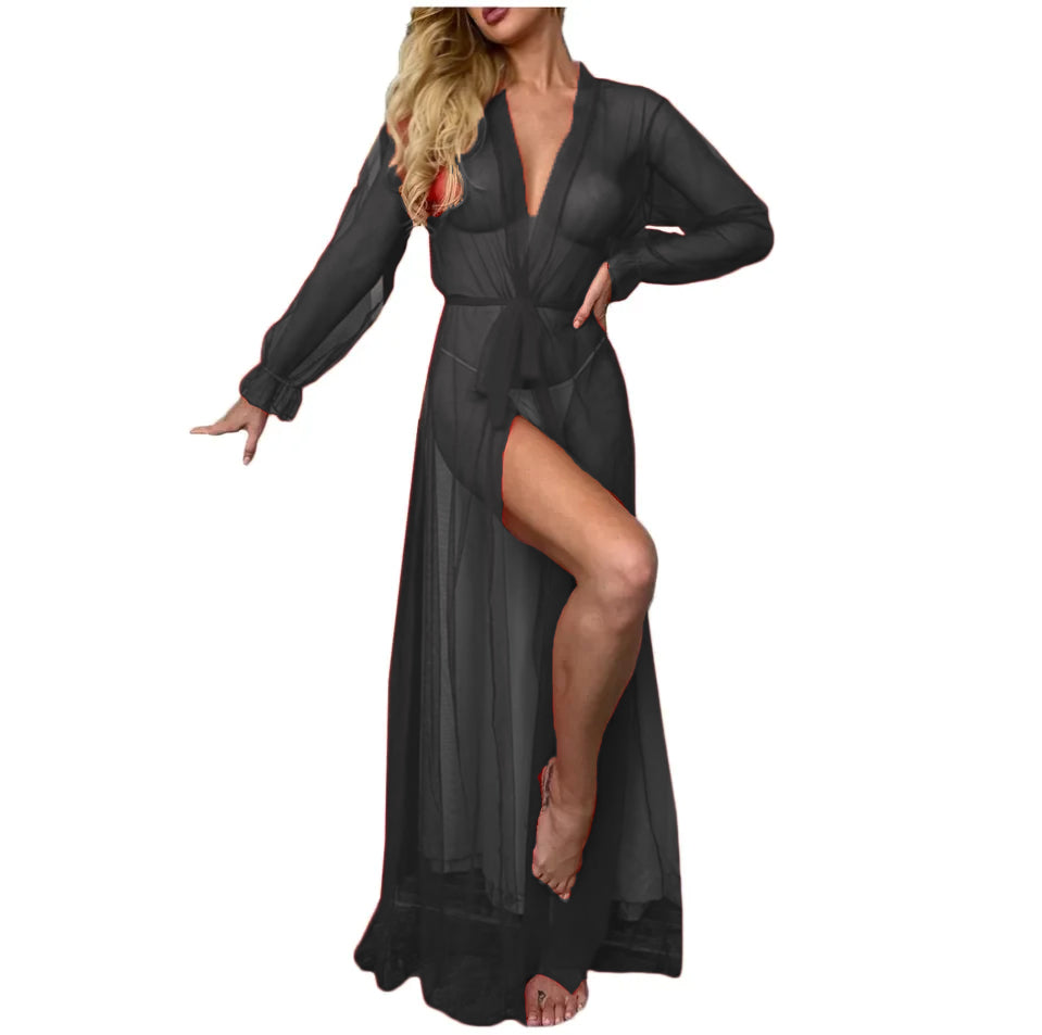 Bea's Sexy Hot Erotic Women Nightwear Long Mesh Sleepwear Long NightGowns See Through Sheer Mesh Night Dress CH # 341