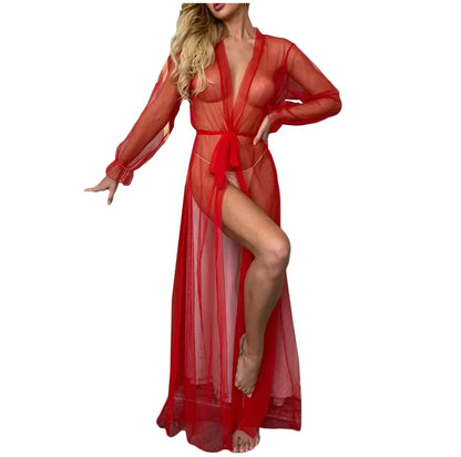 Bea's Sexy Hot Erotic Women Nightwear Long Mesh Sleepwear Long NightGowns See Through Sheer Mesh Night Dress CH # 341