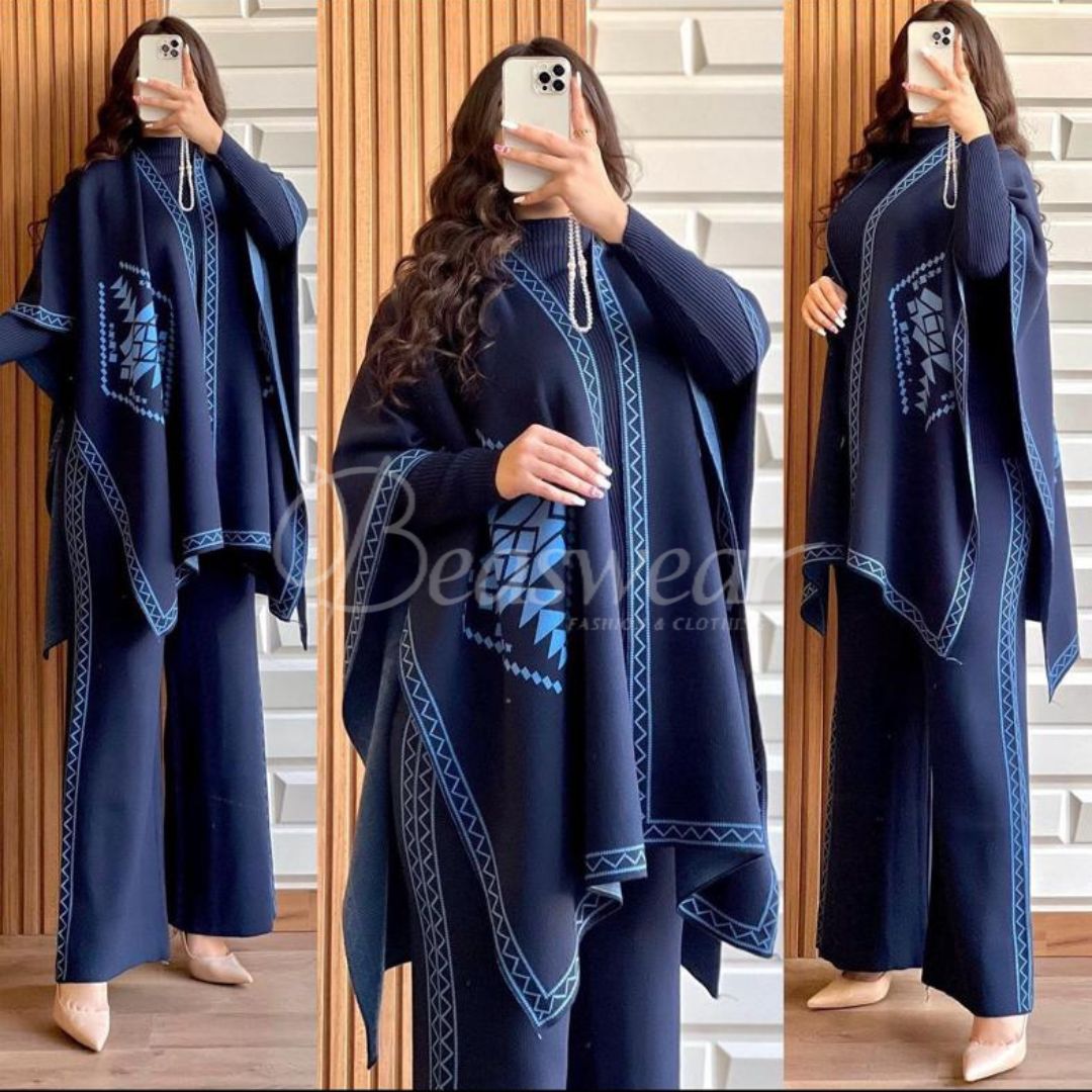 BEA'S READY TO WEAR WINTER 3 PIECE FLEECE SUIT CAPE SHAWL HIGH NECK & TROUSER CH # 370