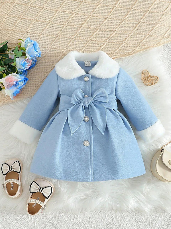 KIDS-24 BEA'S Blocking Collar Bow Decor Jacket