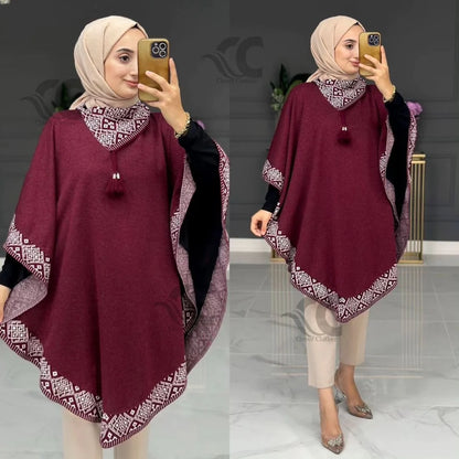 CH # 374 Bea's Winter Glam Print Wrap Fleece-Printed Shawl Ponchos With Cozy Neck