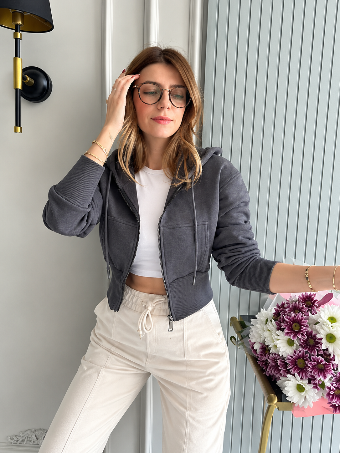 CH-519 BEA'S ZipFit Crop TrimLine Hoodie