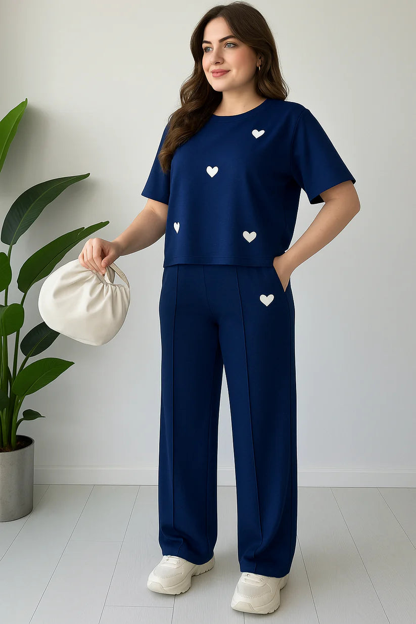 CH 556 Beas Straight Trouser With Heart Printed Top