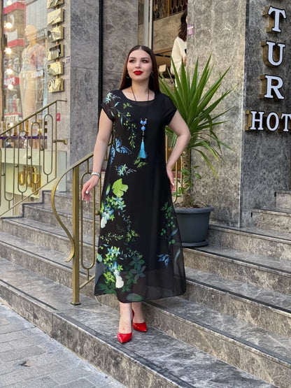 CH-570 2 Piece Floral Printed Party Turkish Style Dress