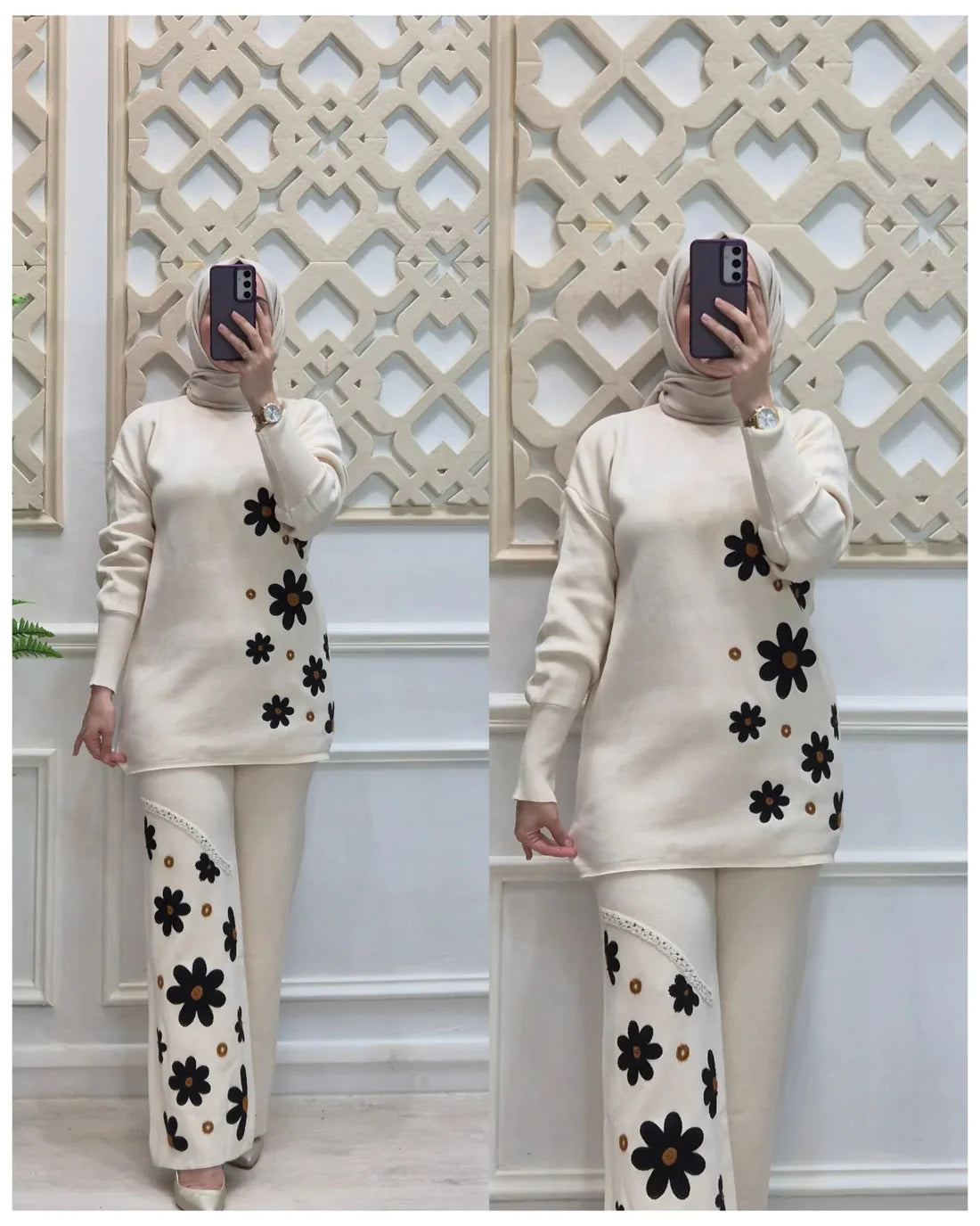 CH-495 BEA'S 2 Pcs Printed Fleece Co-ord Set For Winters