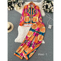 Ch # 353 - 2023 Fashion Print Elegant Women's Set Elastic Waist Straight 2 Piece Pajamas Set Casual Chic Youth Vacation Home Suit