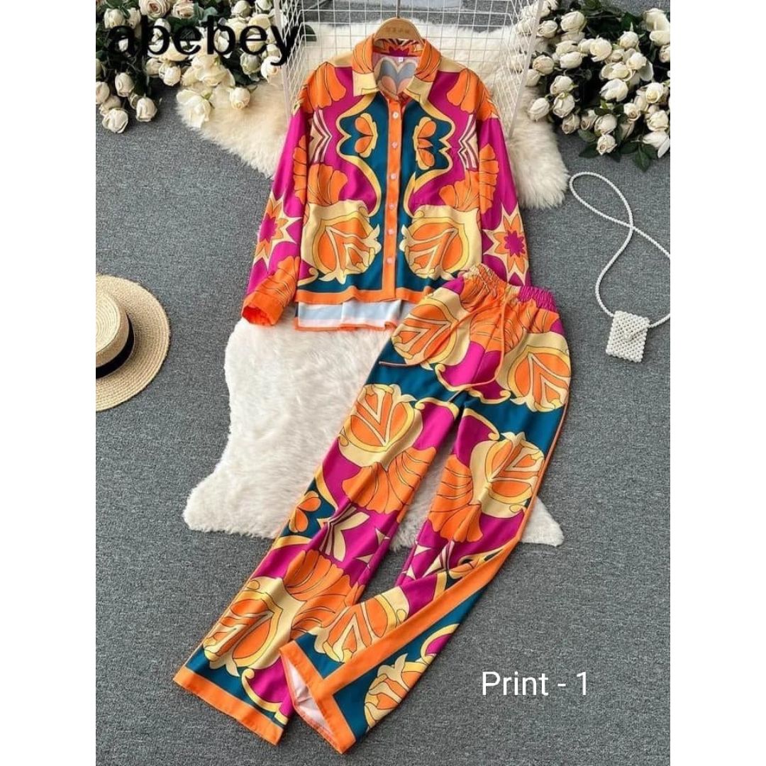 Ch # 353 - 2023 Fashion Print Elegant Women's Set Elastic Waist Straight 2 Piece Pajamas Set Casual Chic Youth Vacation Home Suit