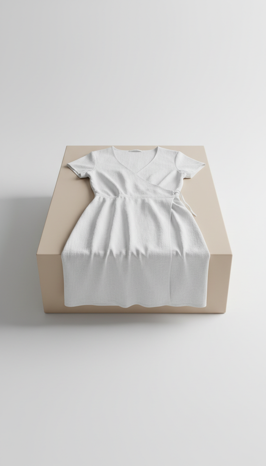 Minimalist White Cotton Wrap Dress