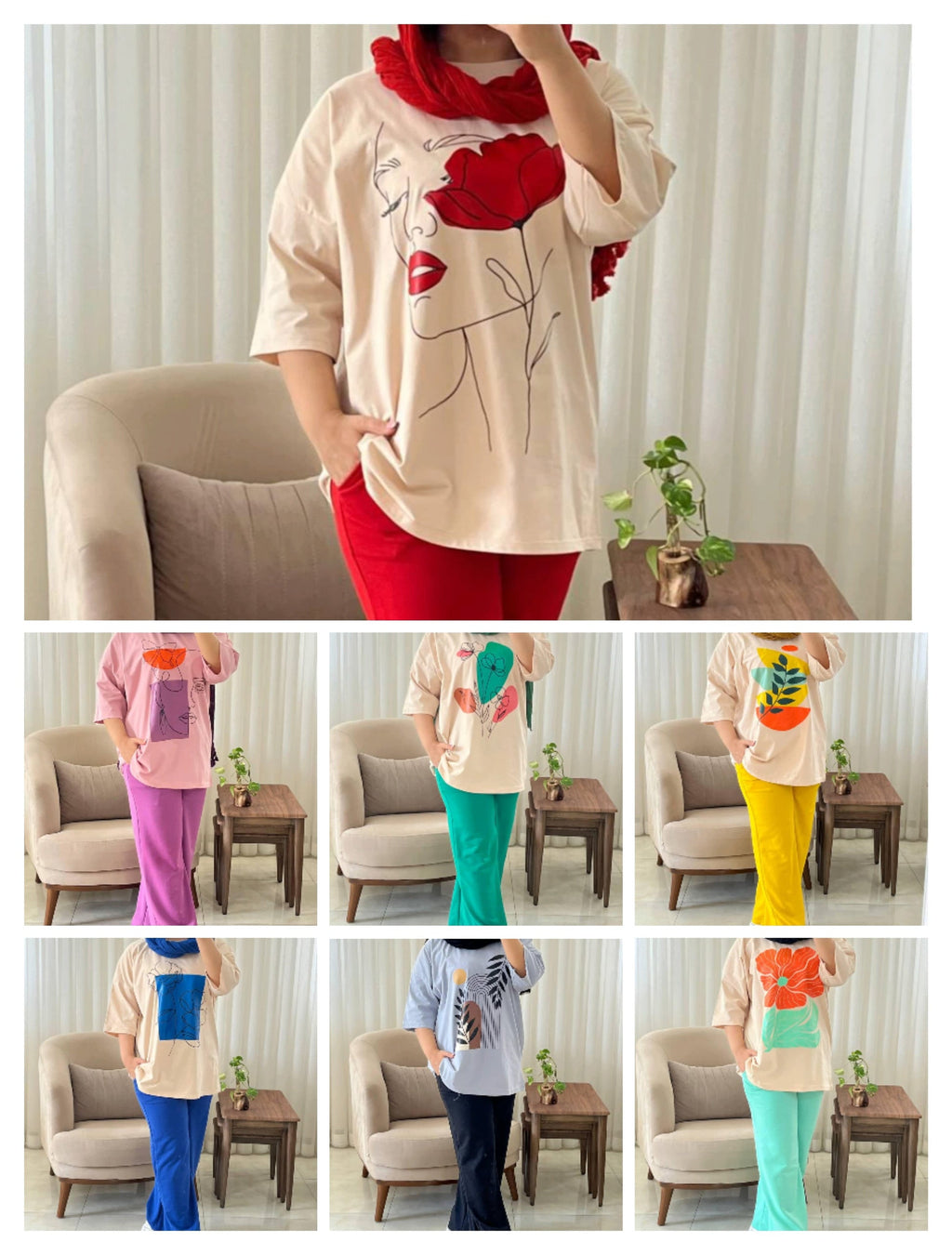 CH # 531 Beaswear Artistic Printed Drop-Shoulder Tee Trousers