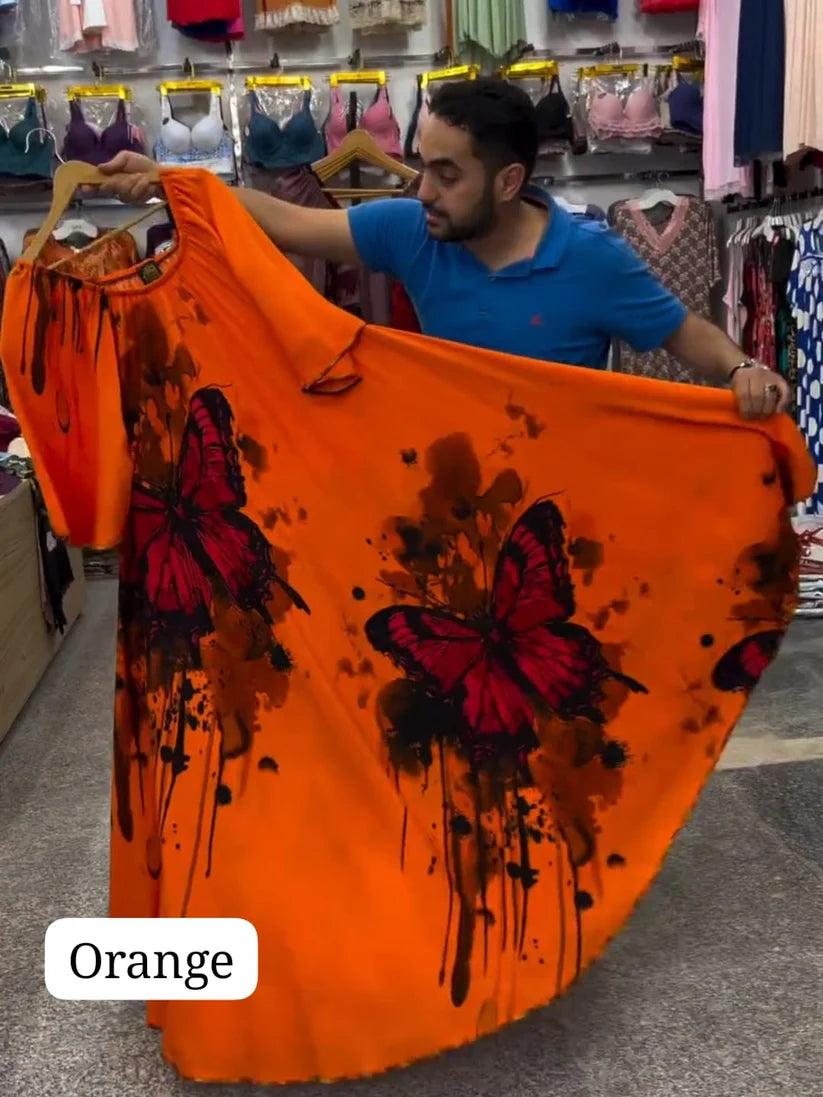 CH # 554 Bea's Butterfly Printed A-Line Long Frock