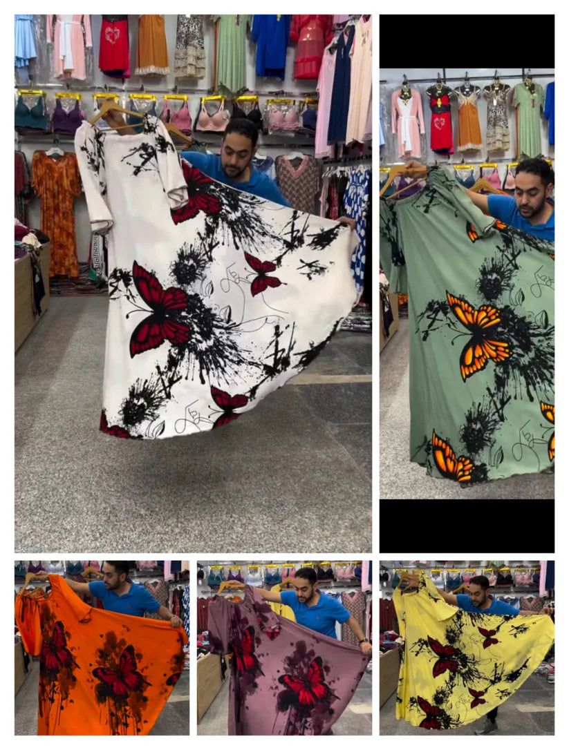 CH # 554 Bea's Butterfly Printed A-Line Long Frock